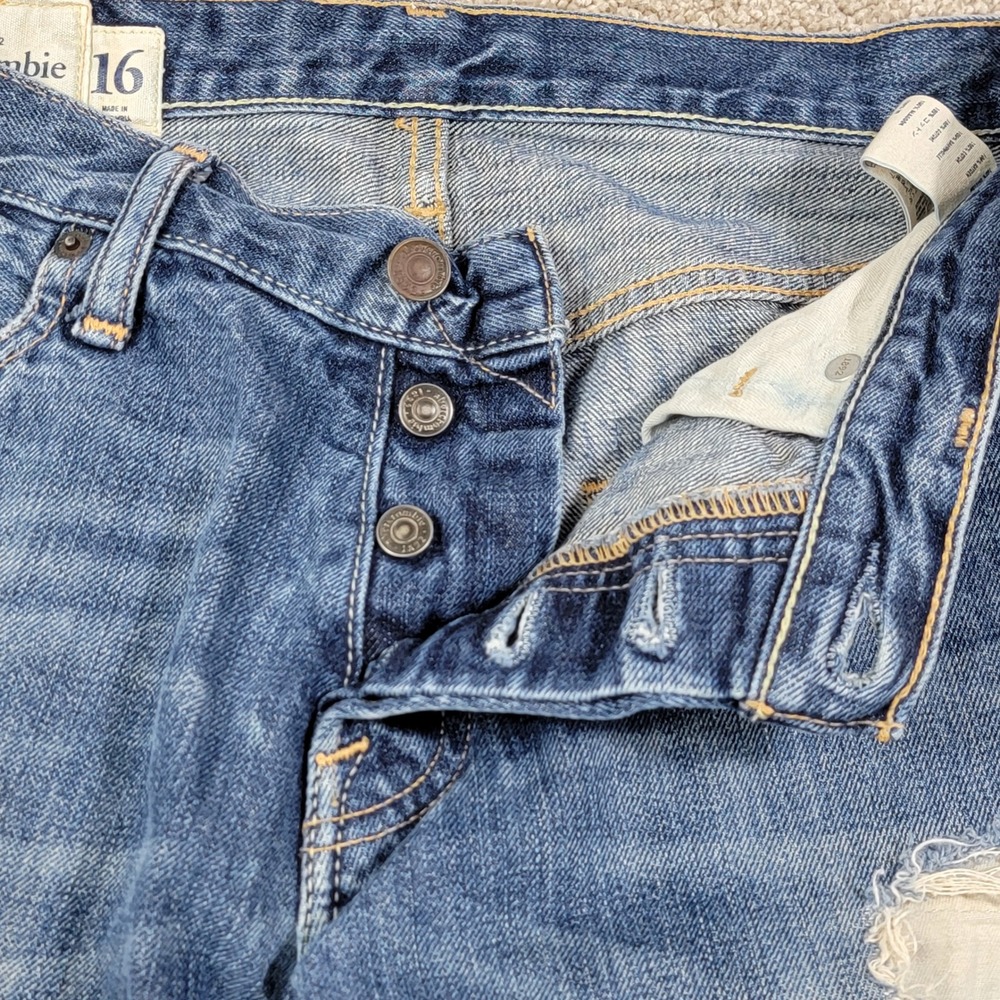 Abercrombie Womens Remsen Low Rise Slim Straight Distressed Blue Jeans 16 32x28
